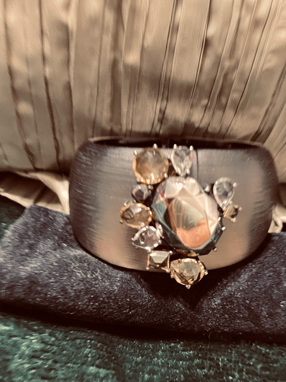 Alexis Bittar Crome Gray Statement Cuff Bracelet with Mixed Crystal Accents